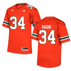 Men Ryan Ragone Orange University of Miami #34 Football Jersey