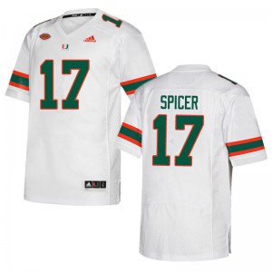 Men's Jack Spicer White University of Miami #17 Official Jersey