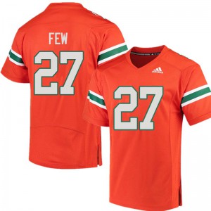 Mens Marshall Few Orange Miami Hurricanes #27 Stitched Jerseys