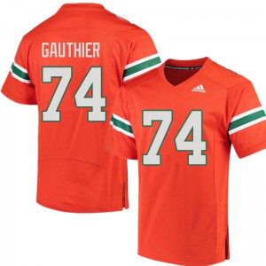 Men Tyler Gauthier Orange Miami Hurricanes #74 NCAA Jersey