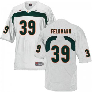 Men's Gannon Feldmann White Miami Hurricanes #39 NCAA Jersey