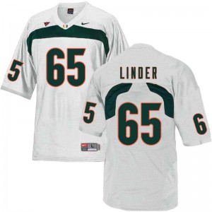 Men Brandon Linder White University of Miami #65 NCAA Jersey