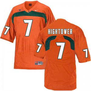 Mens Brian Hightower Orange Miami Hurricanes #7 Stitch Jerseys