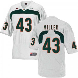 Men Brian Miller White University of Miami #43 College Jersey