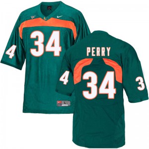 Mens Charles Perry Green Miami Hurricanes #34 NCAA Jersey