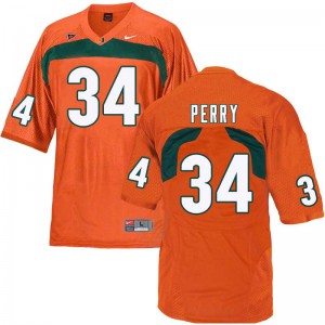 Mens Charles Perry Orange Hurricanes #34 Stitched Jersey