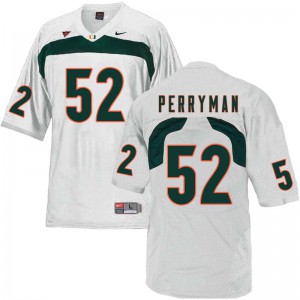 Mens Denzel Perryman White University of Miami #52 Alumni Jersey