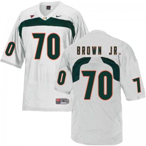 Men's George Brown Jr. White University of Miami #70 Official Jersey
