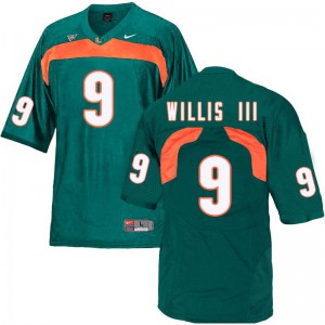 Mens Gerald Willis III Green University of Miami #9 Stitched Jersey