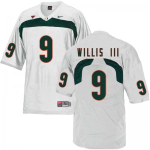 Men's Gerald Willis III White Hurricanes #9 University Jerseys