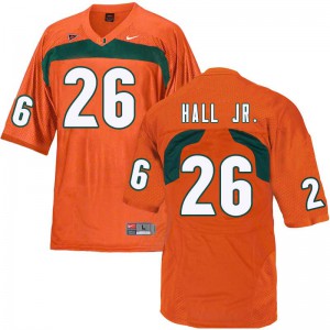 Men Gurvan Hall Jr. Orange Miami Hurricanes #26 Stitched Jersey