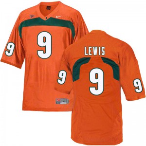 Men Malcolm Lewis Orange Miami Hurricanes #9 Stitched Jerseys