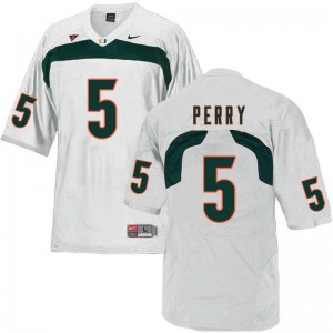 Men's NKosi Perry White Hurricanes #5 Stitched Jerseys