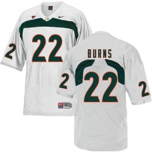 Mens Robert Burns White Miami Hurricanes #22 Stitched Jersey