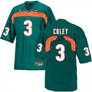 Men's Stacy Coley Green Miami Hurricanes #3 Stitched Jersey
