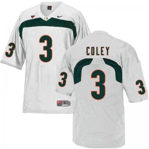 Men Stacy Coley White Miami Hurricanes #3 Embroidery Jersey