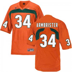 Mens Thurston Armbrister Orange University of Miami #34 Stitch Jersey