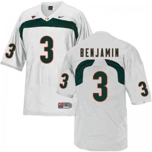 Men's Travis Benjamin White University of Miami #3 Football Jersey