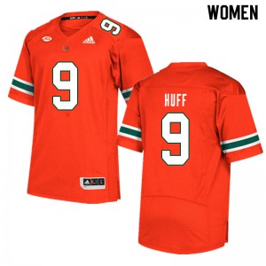 Women Avery Huff Orange Miami Hurricanes #9 Stitch Jerseys