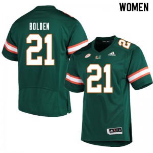 Womens Bubba Bolden Green Hurricanes #21 College Jersey