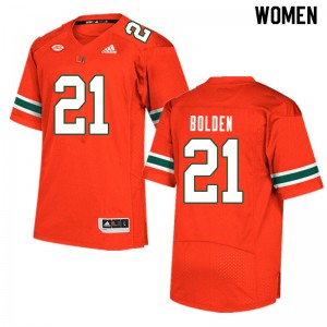 Womens Bubba Bolden Orange University of Miami #21 Official Jersey