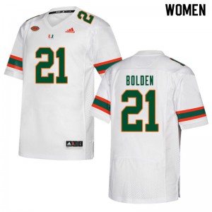 Women Bubba Bolden White University of Miami #21 Alumni Jerseys