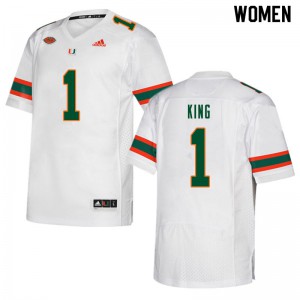 Womens D'Eriq King White Miami Hurricanes #1 Football Jerseys