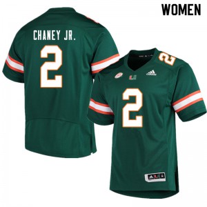 Womens Donald Chaney Jr. Green Miami #2 Football Jerseys
