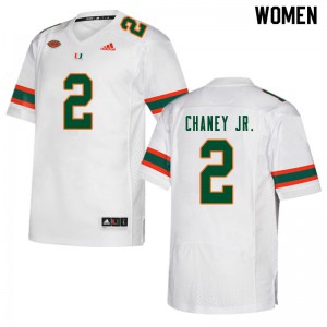 Womens Donald Chaney Jr. White Miami #2 College Jersey