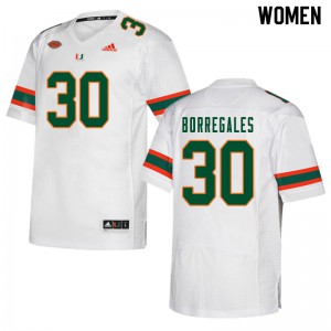 Womens Jose Borregales White Miami Hurricanes #30 Stitch Jersey