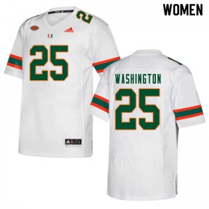 Women Keshawn Washington White Miami Hurricanes #25 NCAA Jerseys
