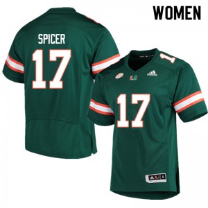Womens Jack Spicer Green Miami Hurricanes #17 College Jerseys