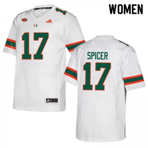 Women's Jack Spicer White Miami #17 NCAA Jerseys