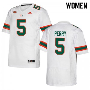 Women N'Kosi Perry White Miami #5 College Jersey