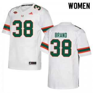 Womens Robert Brand White University of Miami #38 Stitched Jerseys
