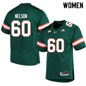 Women's Zion Nelson Green Miami Hurricanes #60 Stitched Jerseys