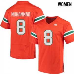 Women Al-Quadin Muhammad Orange Miami Hurricanes #8 College Jerseys
