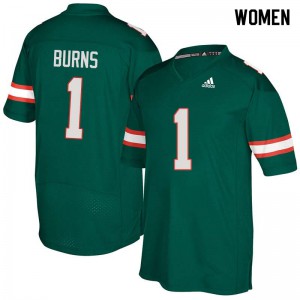 Women Artie Burns Green Miami Hurricanes #1 Stitch Jerseys
