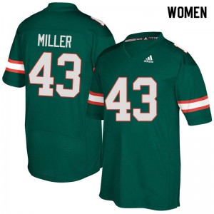 Women's Brian Miller Green Miami Hurricanes #43 NCAA Jersey