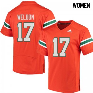 Womens Cade Weldon Orange University of Miami #17 Player Jersey