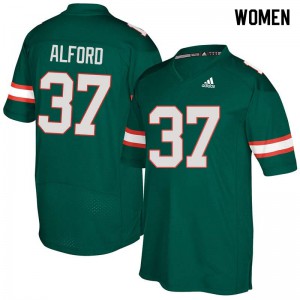 Womens Colvin Alford Green Miami Hurricanes #37 Official Jerseys