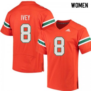 Women's DJ Ivey Orange Miami Hurricanes #8 Official Jersey