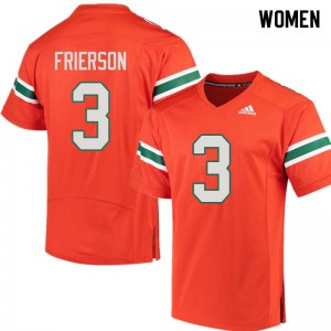 Women Gilbert Frierson Orange Hurricanes #3 NCAA Jerseys