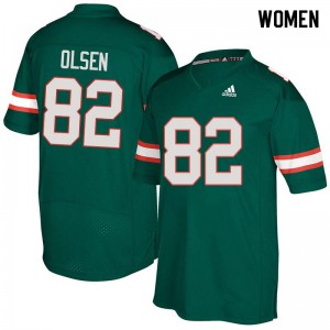 Women Greg Olsen Green University of Miami #82 Player Jersey