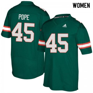 Women Jack Pope Green Miami Hurricanes #45 Embroidery Jerseys
