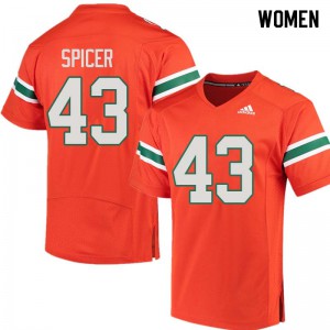 Womens Jack Spicer Orange Miami #43 College Jersey
