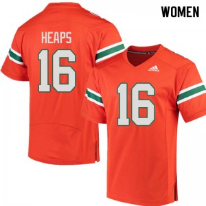 Women Jake Heaps Orange Miami #16 Embroidery Jerseys