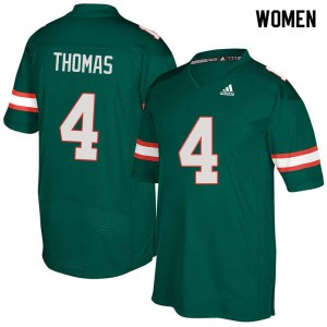 Womens Jeff Thomas Green University of Miami #4 Football Jersey