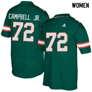 Women John Campbell Jr. Green Miami #72 Football Jersey