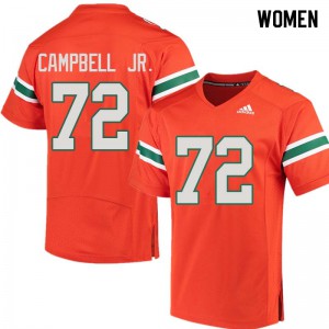 Women John Campbell Jr. Orange Hurricanes #72 Football Jerseys